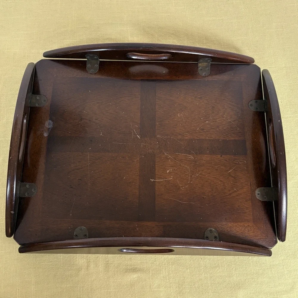 Vintage Mahogany Butlers Tray Folding Handles With Brass Hinges 70s - Tray Only